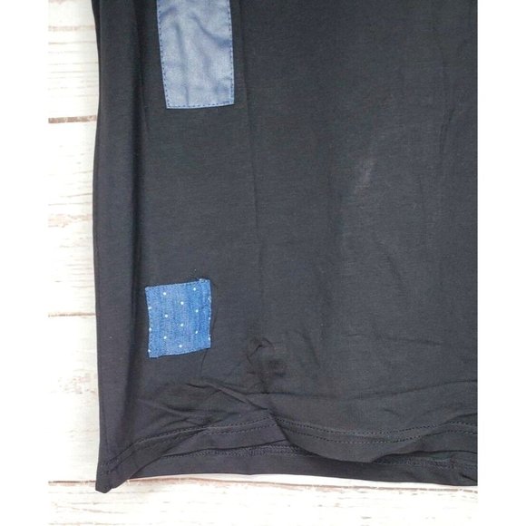 Vassari Los Angeles Black Faux Leather Patch VNeck Designer Short Sleeve Shirt - Picture 5 of 11